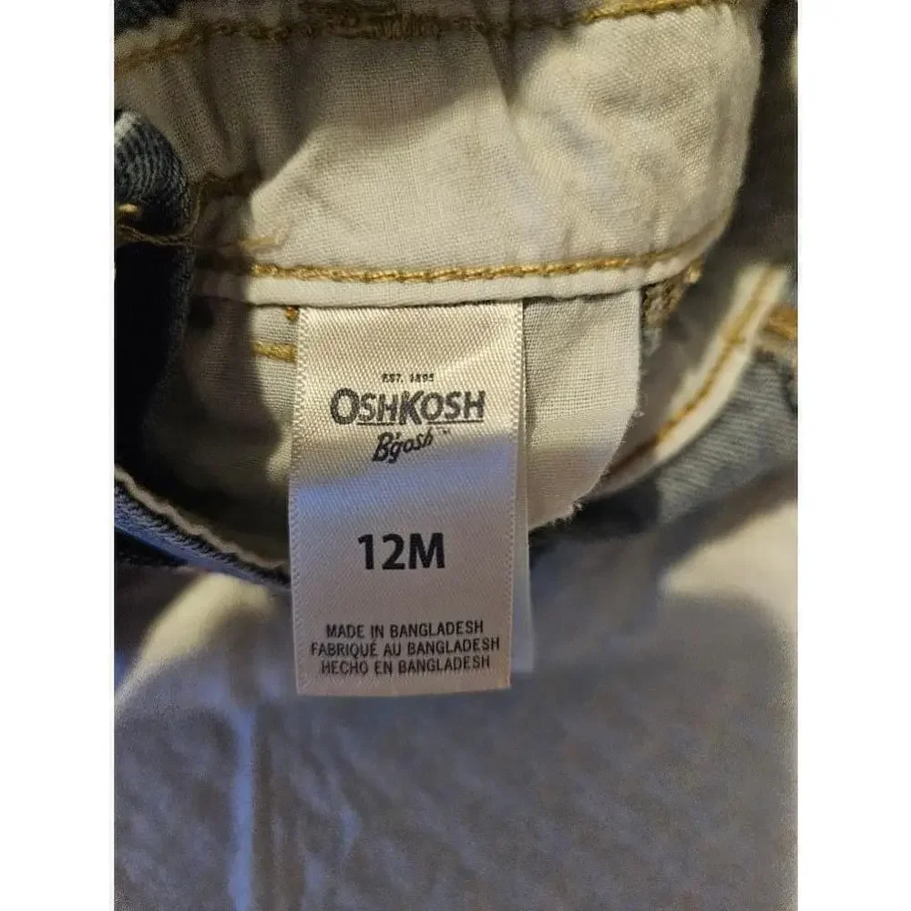 OshKosh B'Gosh Denim Overalls Baby size 12 Months Polka Dots Blue